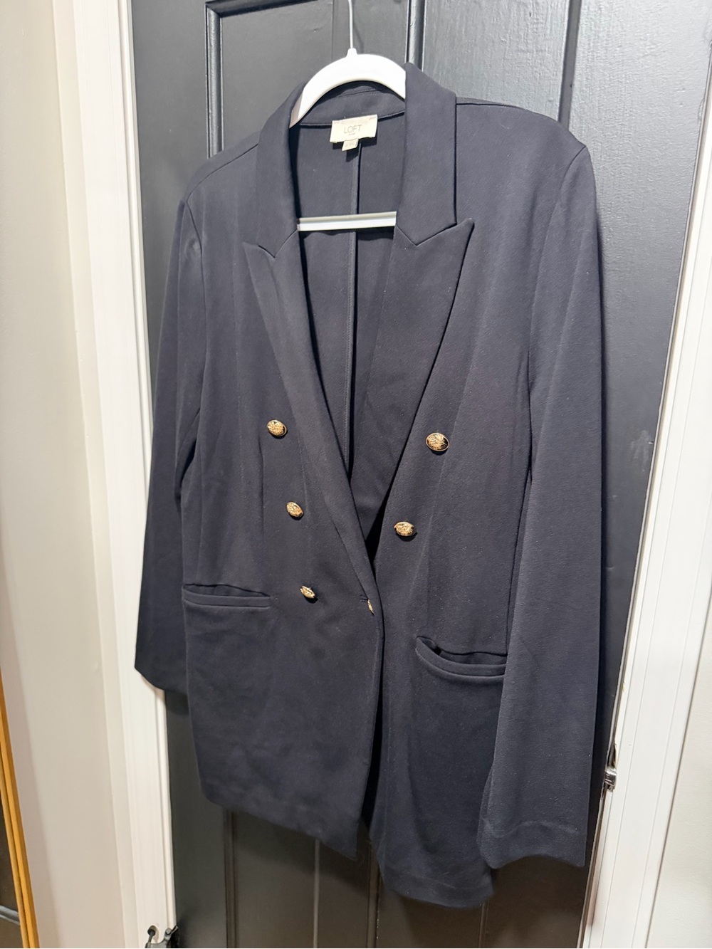 LOFT Black Double-Breasted Blazer with Gold Buttons